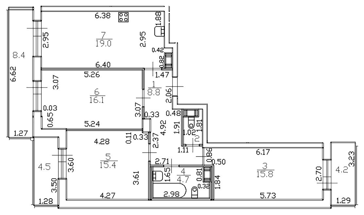 Планировка евро-4 (4Е) 90 м² в ЖК «Можайский сквер», корпус 1