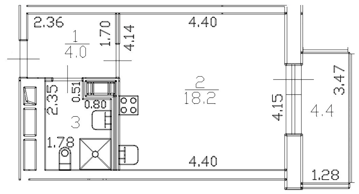 Планировка Студии 28.2 м² в ЖК «Можайский сквер», корпус 1