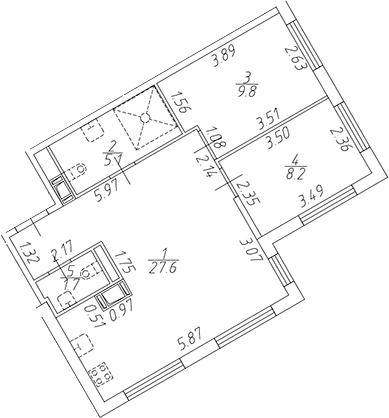 Планировка двухкомнатная 52.4 м² в ЖК «Апарт-отель Начало», корпус Озерный