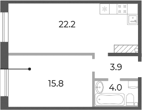Планировка евродвушка (2Е) 46.1 м² в ЖК «Neva Haus», корпус 7