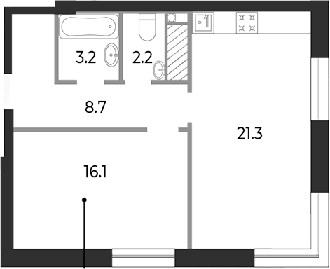 Планировка евродвушка (2Е) 51.6 м² в ЖК «Neva Haus», корпус 8