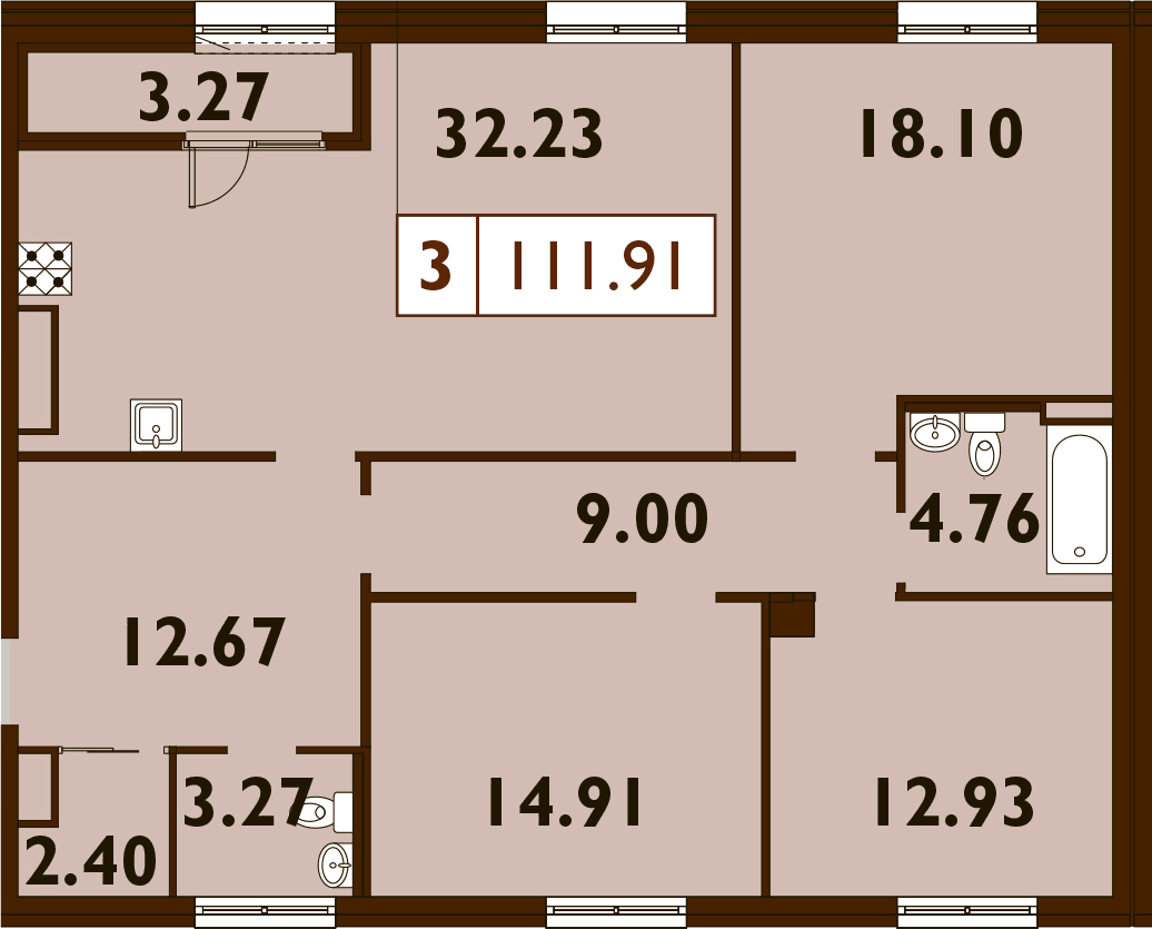 Планировка евро-4 (4Е) 112.2 м² в ЖК «Neva Haus», корпус 1