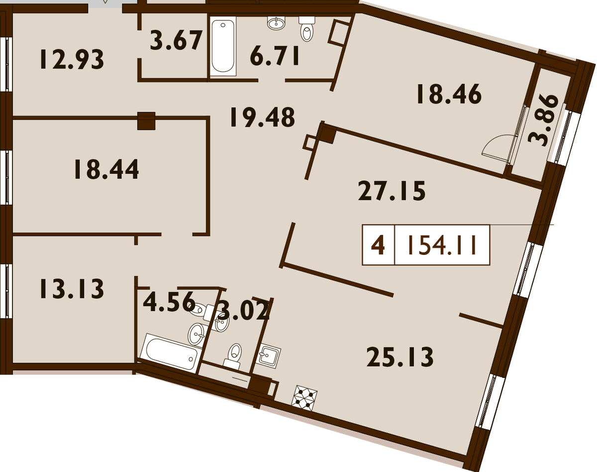 Планировка 5Е-к.кв 154.6 м² в ЖК «Neva Haus», корпус 1