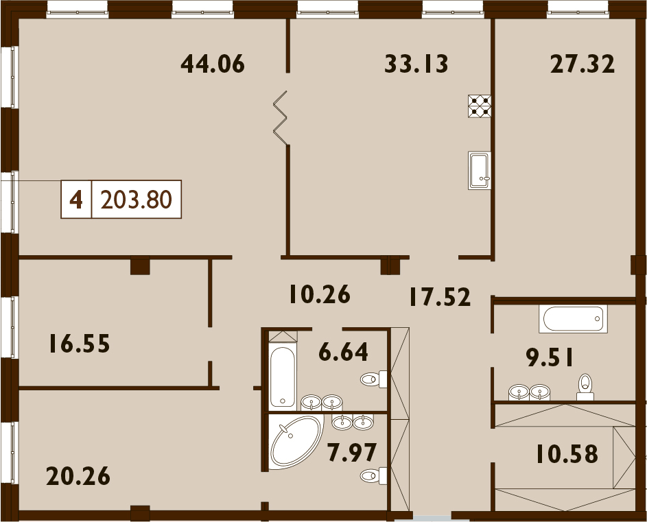 Планировка 5Е-к.кв 204 м² в ЖК «Neva Haus», корпус 2
