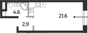 Планировка Студии 29 м² в ЖК «Neva Haus», корпус 6