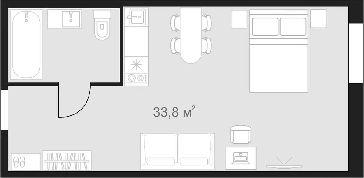 Планировка Студии 33.8 м² в ЖК «Апарт-отель 4* на Херсонской, 39», корпус 1