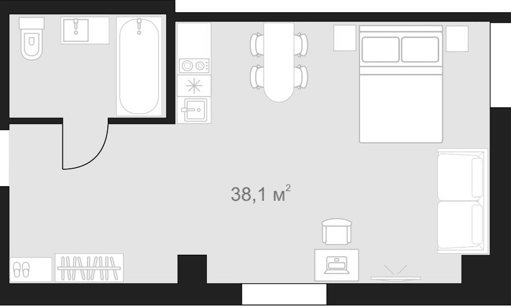 Планировка Студии 38.1 м² в ЖК «Апарт-отель 4* на Херсонской, 39», корпус 1