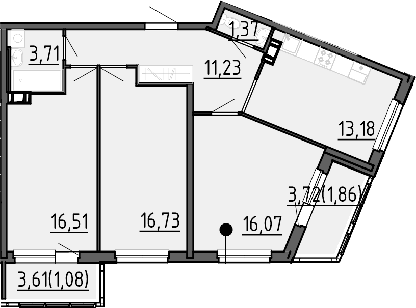 Планировка трёхкомнатная 81.74 м² в ЖК «Невский берег», корпус 2