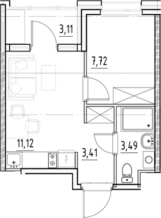 Планировка однокомнатная 27.3 м² в ЖК «Нигилист», корпус Жизнь
