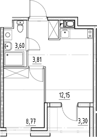 Планировка однокомнатная 29.98 м² в ЖК «Нигилист», корпус Жизнь