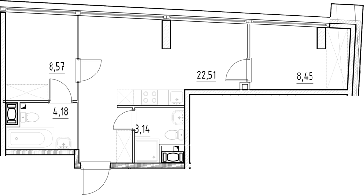 Планировка двухкомнатная 46.85 м² в ЖК «Нигилист», корпус Резиденция