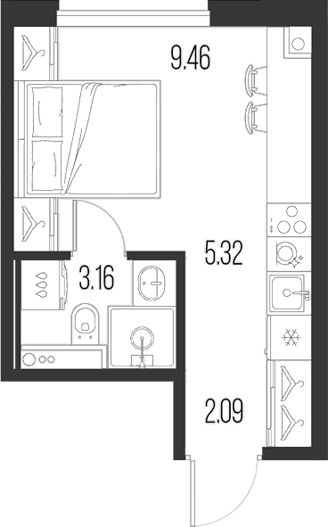 Планировка Студии 20.03 м² в ЖК «Новая земля», корпус 2