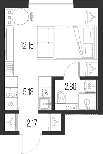 Планировка Студии 22.3 м² в ЖК «Новая земля», корпус 5