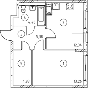 Планировка однокомнатная 40.21 м² в ЖК «Новое Колпино», корпус 31