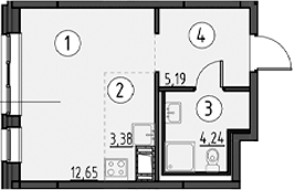 Планировка Студии 25.46 м² в ЖК «Новое Колпино», корпус 37