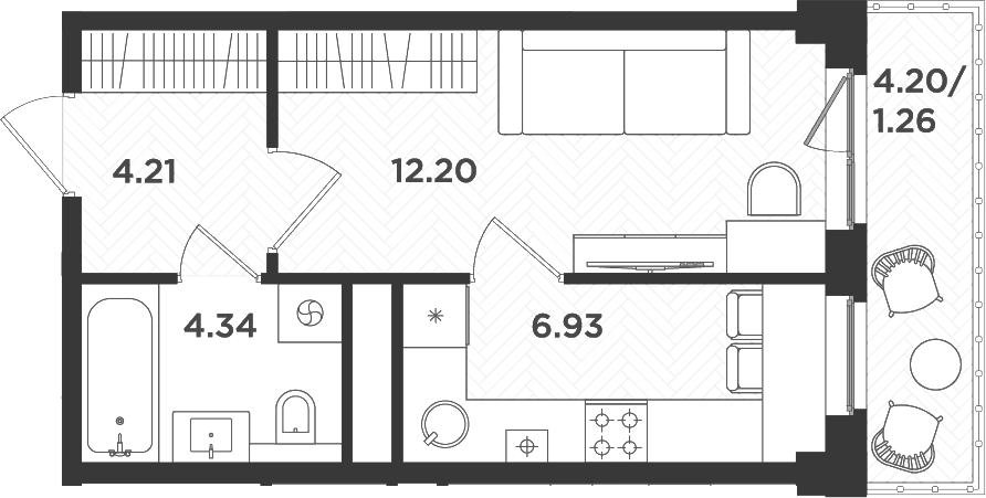 Планировка однокомнатная 28.94 м² в ЖК «Новокасимово», корпус ТХ-4