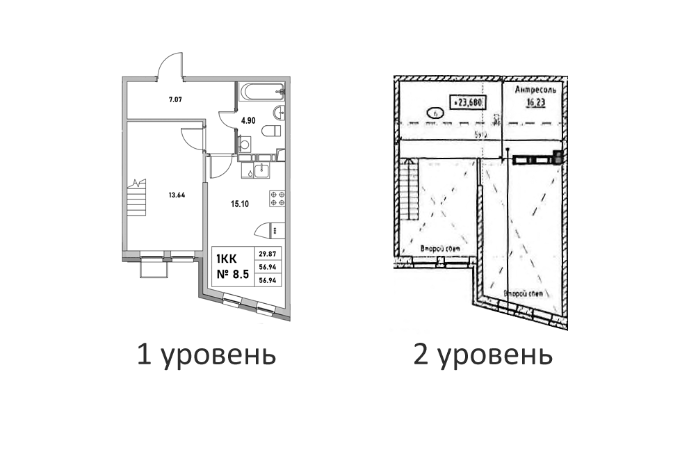 Планировка однокомнатная 56.94 м² в ЖК «Новый Город», корпус 1