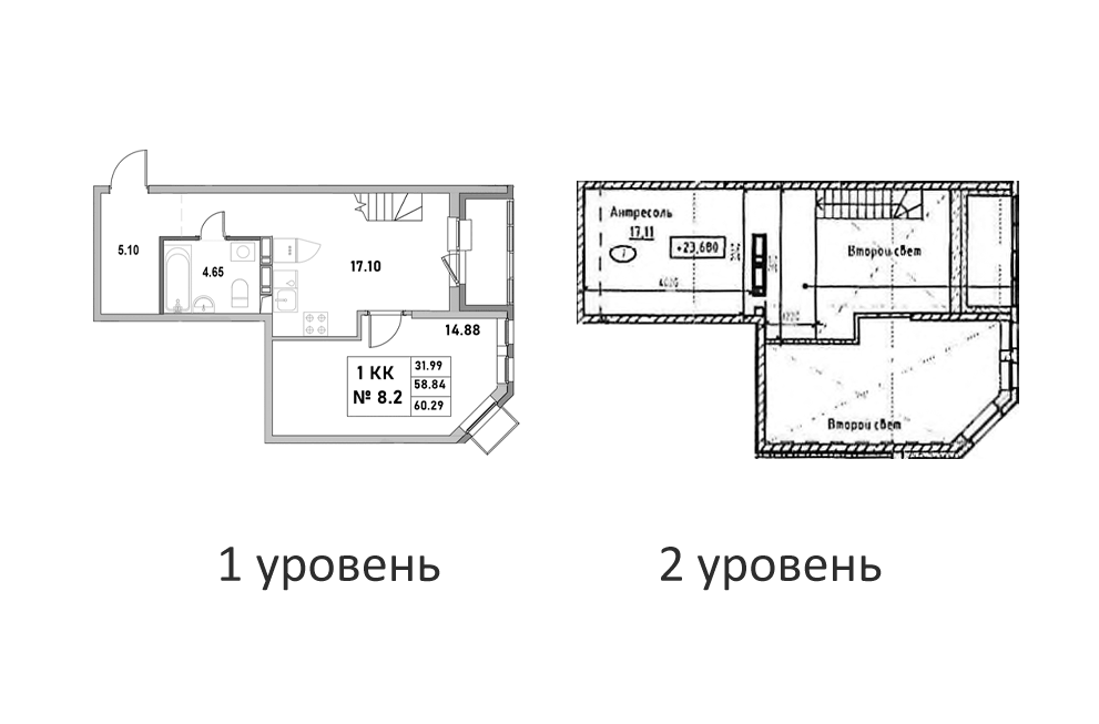 Планировка однокомнатная 60.29 м² в ЖК «Новый Город», корпус 1