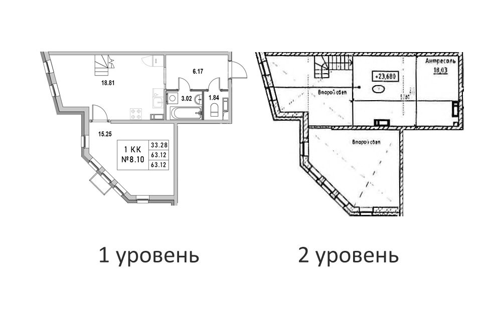 Планировка двухкомнатная 64.73 м² в ЖК «Новый Город», корпус 1