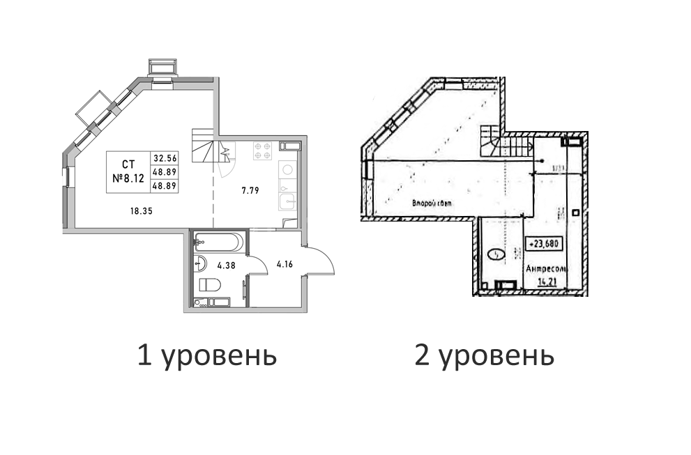 Планировка Студии 48.89 м² в ЖК «Новый Город», корпус 1