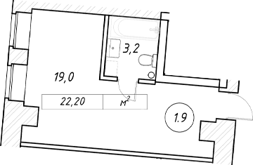 Планировка Студии 22.2 м² в ЖК «пр-кт Обуховской Обороны, 42 к2», корпус 1