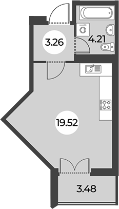 Планировка Студии 28.73 м² в ЖК «Огни Залива», корпус 6