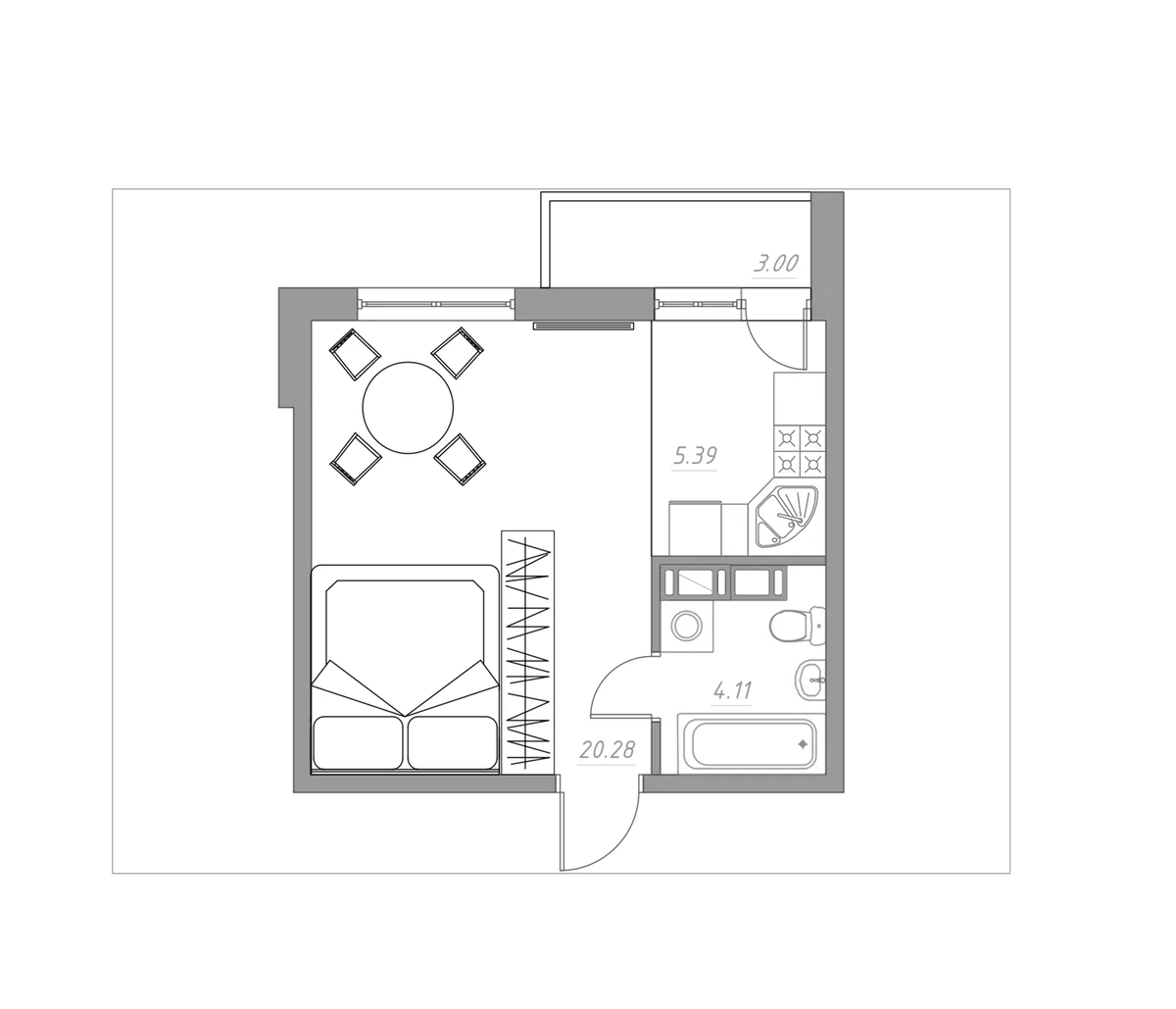 Планировка Студии 31.11 м² в ЖК «Огоньки», корпус 3