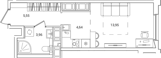 Планировка Студии 28.1 м² в ЖК «ОКЛА», корпус 2.2.1