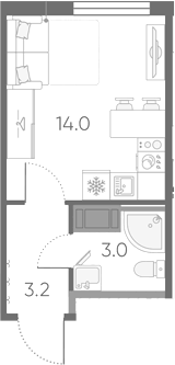 Планировка Студии 20.2 м² в ЖК «Октябрьская набережная», корпус 2