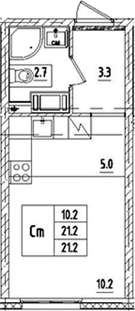 Планировка Студии 21.2 м² в ЖК «Октябрьская набережная», корпус 9