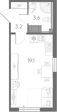 Планировка Студии 25.9 м² в ЖК «Октябрьская набережная», корпус 3