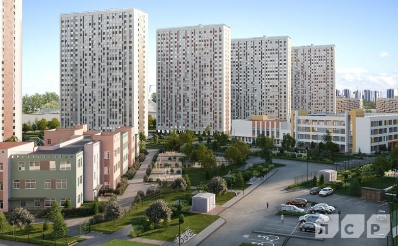Октябрьская набережная — Детский сад, открытый паркинг и сами панельные корпуса без п