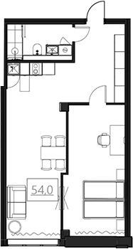 Планировка свободная планировка 53.3 м² в ЖК «Омега-Апарт от Авеню Апарт», корпус 1