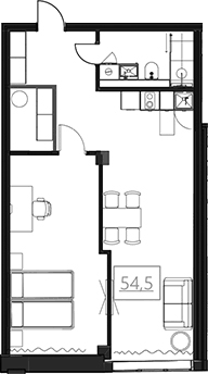 Планировка свободная планировка 54.5 м² в ЖК «Омега-Апарт от Авеню Апарт», корпус 1