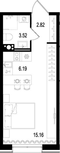 Планировка Студии 27.69 м² в ЖК «Остров Первых», корпус 2