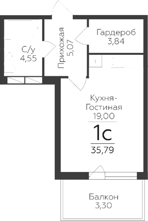 Планировка Студии 35.79 м² в ЖК «Панорама Юкки. ГК Развитие. Санкт-Петербург», корпус 4