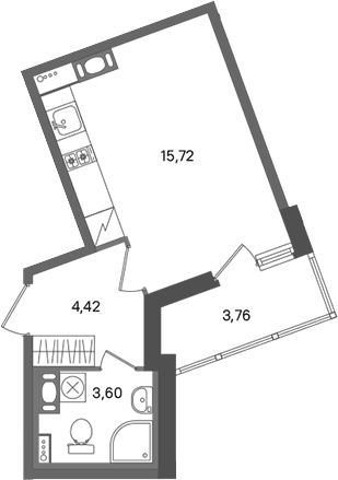 Планировка Студии 25.62 м² в ЖК «ПАТИО. Уютный квартал», корпус 2