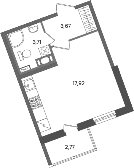 Планировка Студии 26.69 м² в ЖК «ПАТИО. Уютный квартал», корпус 2
