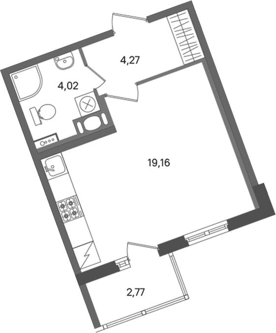 Планировка Студии 28.84 м² в ЖК «ПАТИО. Уютный квартал», корпус 2