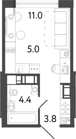 Планировка Студии 24.2 м² в ЖК «Передвижники 2», корпус 1