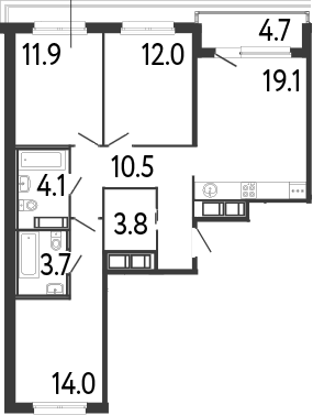 Планировка евро-4 (4Е) 81.45 м² в ЖК «Передвижники», корпус 1