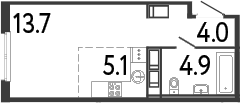 Планировка Студии 27.7 м² в ЖК «Передвижники», корпус 1