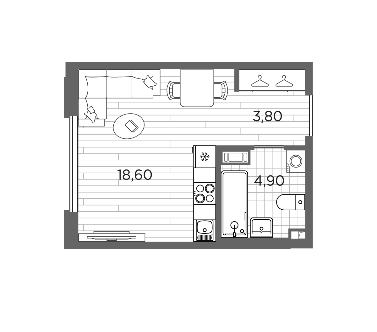Планировка Студии 27.3 м² в ЖК «Плюс Пулковский», корпус 9