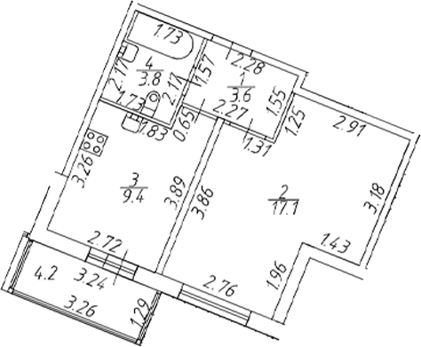 Планировка однокомнатная 35.16 м² в ЖК «Полис ЛАВрики», корпус 2