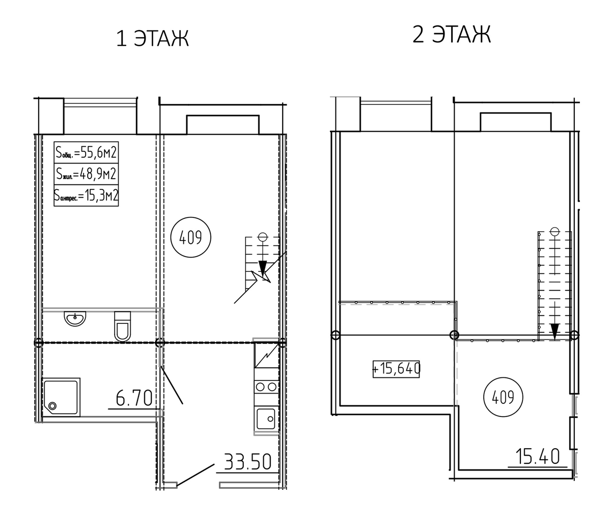 Планировка Студии 55.6 м² в ЖК «Пространство by Avenue apart», корпус 1