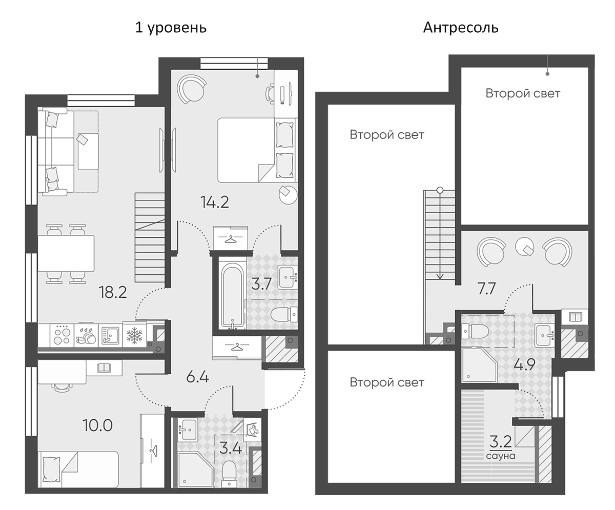 Планировка евротрёшка (3Е) 71.1 м² в ЖК «Пулково Лейк», корпус 1