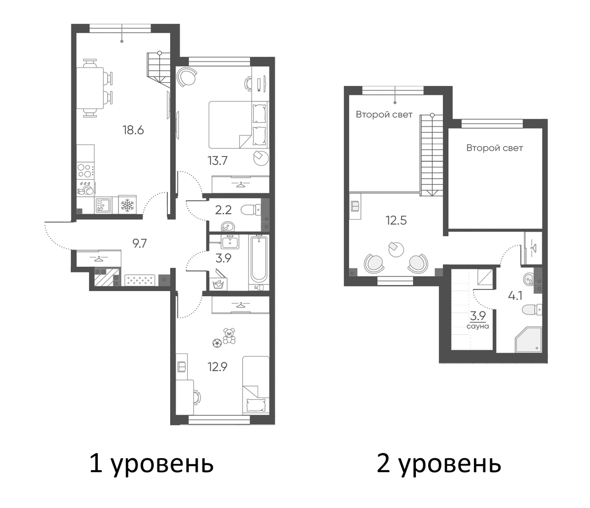 Планировка евротрёшка (3Е) 81.5 м² в ЖК «Пулково Лейк», корпус 2