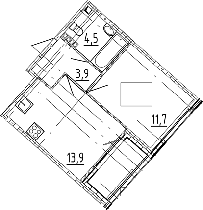 Планировка однокомнатная 35.8 м² в ЖК «Пулковский дом», корпус Б