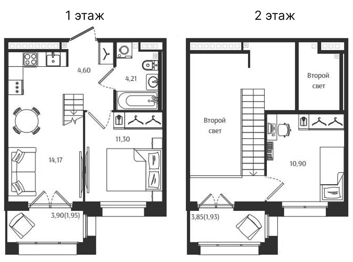 Планировка евротрёшка (3Е) 49.06 м² в ЖК «Ranta Residence», корпус В6 Forest View