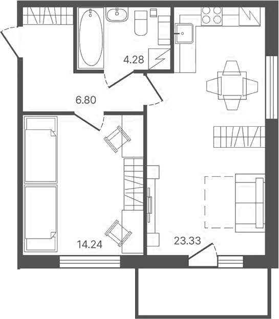 Планировка однокомнатная 50.21 м² в ЖК «Рауни», корпус 3